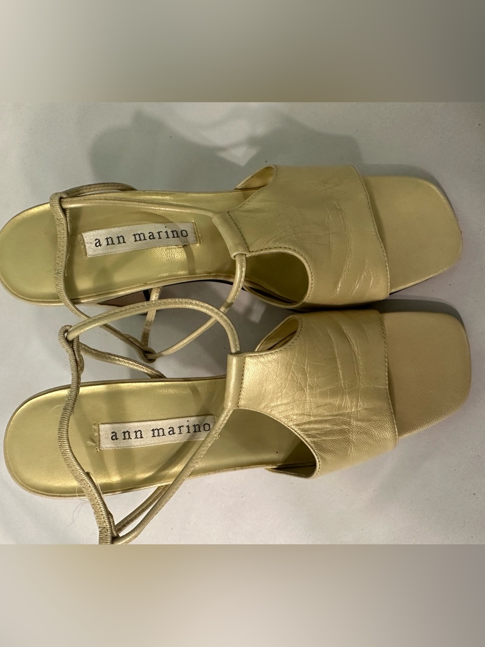 Ann Marino Pale Gold Leather Lace-Up Sandals